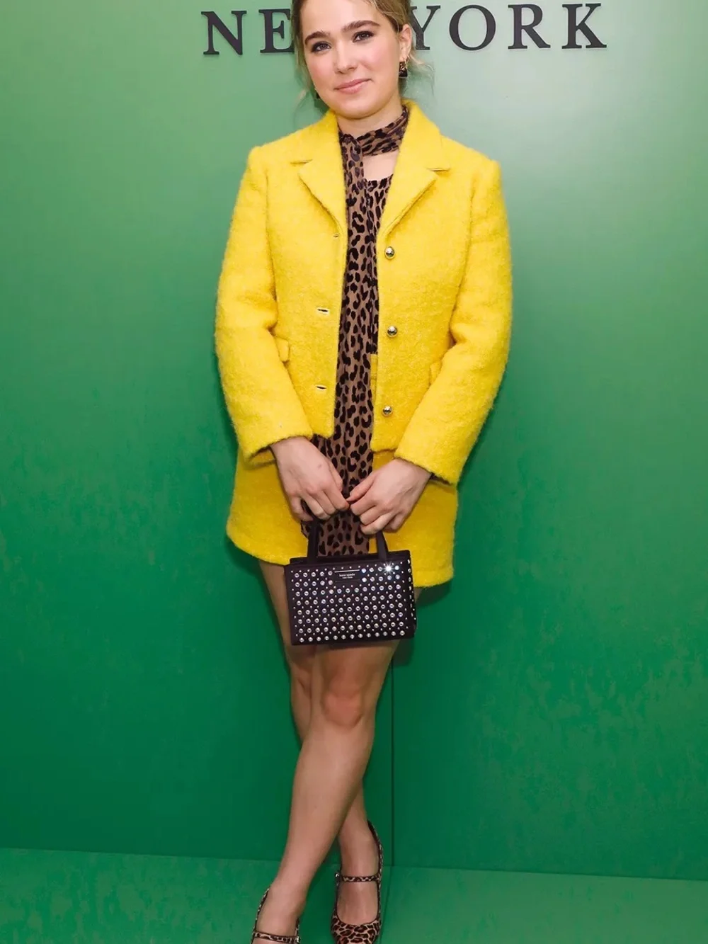 Kate Spade Tonal Leopard Textured Blazer Jacket Chartreuse Yellow Size 16